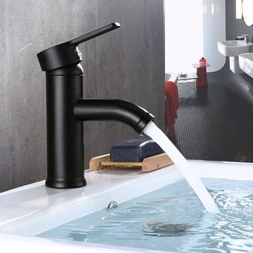 Basin Sink Faucets Black Baking 304 Stainless Steel Hot Cold Water Mixer Single Hole Lavotory Tap Deck Mount Bathroom Accessory