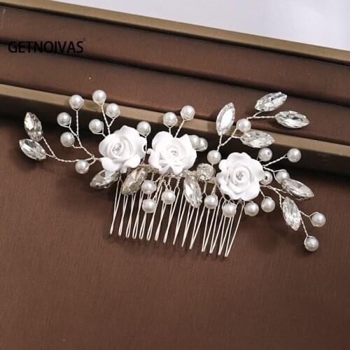 Bridal White Flowers Handmade Women Beaded Flower Hair Ornaments Wedding Coils Of The Brides Hair Comb SL