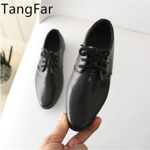 Boys Leather Shoes New British style Lace Childrens Single Shoes School Student Black Performanc Loafers