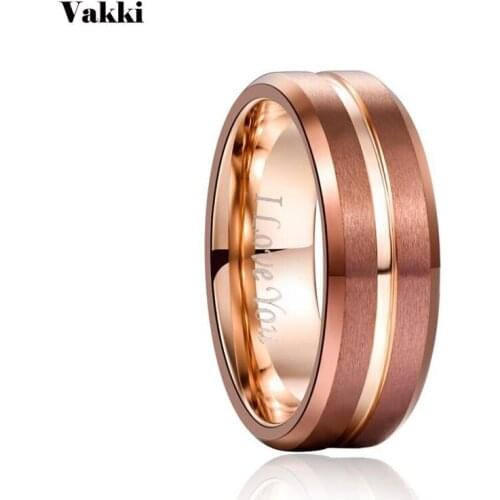VAKKI Engrave I love You Promise Wedding Tungsten Ring for Men Women Rose Gold Color Classic Couple Rings