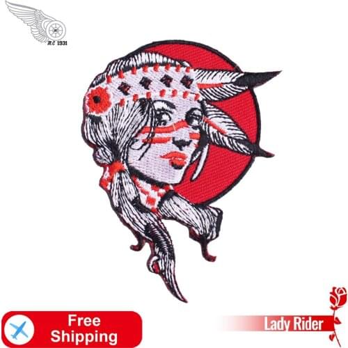 Flower Woman Lady Biker Embroidered Patches Indian Badges Iron on for Clothes Customized Design Punk Applique