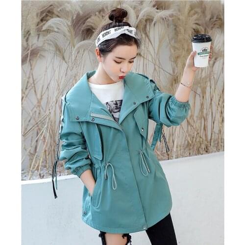 2019 spring and autumn long windbreaker female new Korean version of the slim slimming drawstring coat long coat A256