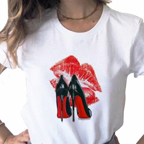 Red Lip Print Women T Shirt Aesthetic Harajuku Ulzzang T-shirt Female Tee Shirt Clothes 90s Summer Graphic Top