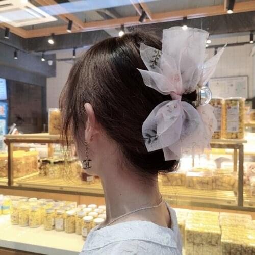 Bow hair claw fashion accessories women organza polka dot floral shark hair clips boutique hairpin hairgrips new