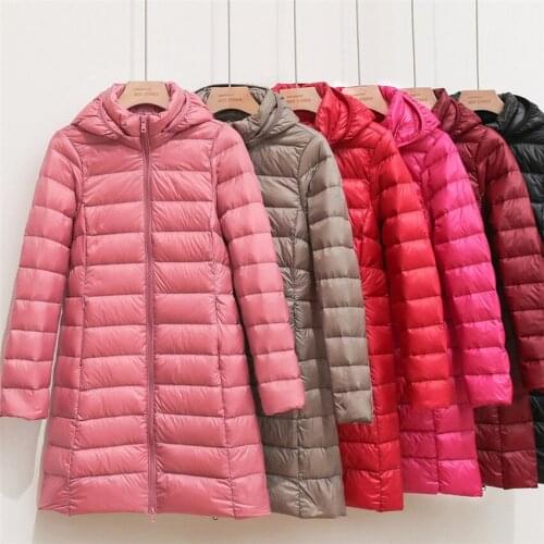 2021 Winter Slim Women 90% White Duck Down Jacket Big Size M-5XL Down Jacket Lady Midi Long Down Coat Hooded Coats Jackets 1492