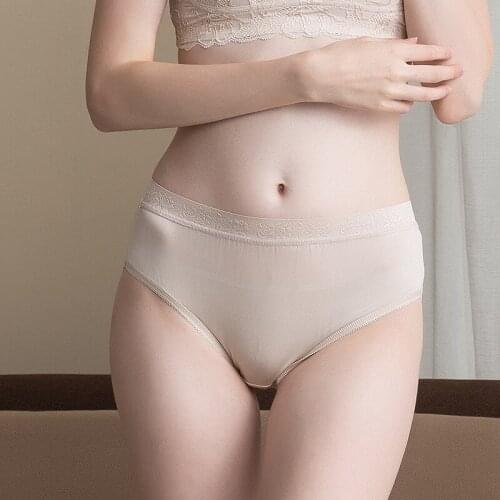 Women Underwear Briefs Mid Waist 100% Real Silk Underwear Panties Briefs Lace Briefs Comfortable Breathable Silk Unerpants 8095