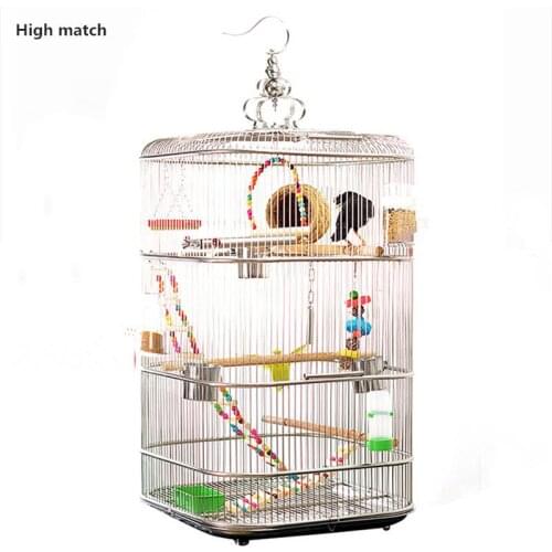1Set Stainless steel birdcage thrush myna myna cage encrypted wire pitch parrot birdcage fillet heightened square birdcage