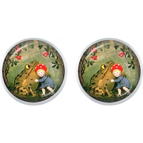 1Pair Frog Glass Cabochon Stud Earrings Animal Fashion Accessories Frog Fairy Tale Earrings Jewelry For Women Girls Gift
