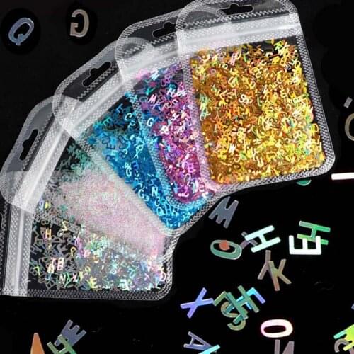 1Pack Mirror Sparkly Letter Pattern Mixed Style Nail Sequins Paillette Colors Nail Holographic Glitter 3D Flakes Nail Decoration