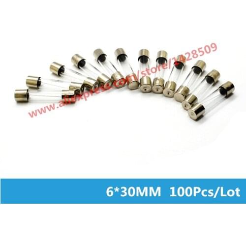100 Pcs Glass Fuse 6*30MM Fast Blow 1A 2A 3A 4A 5A-30A 6mm*30mm 250V Electrical Auto Fuse High Quality Protector