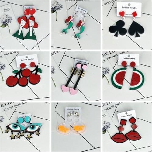 2019 Korean Fashion Long Earring Big Heart Figure Lips Tassel Geometric Acrylic Drop Earrings For Women Punk Jewelry Accessories