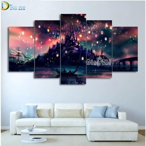 5 Panel Diamond Embroidery Princess Cartoon Castle Diamond Painting Diamond Wall Art Boat Mosaic Multi-Module Picture Kids Gift