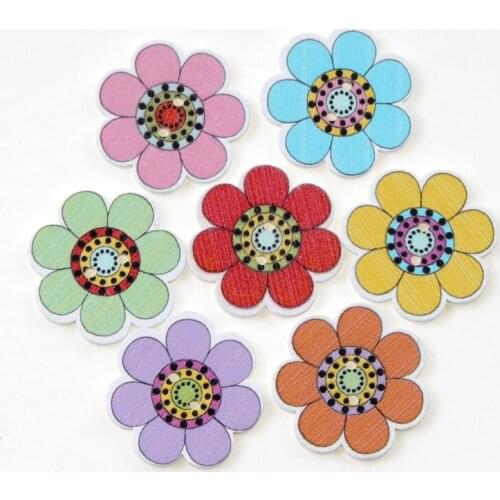 50pcs Chrysanthemum 2 Hole Wooden Buttons Scrapbooking For Clothes Sewing Accessories DIY Craft Button Decoration 25mm