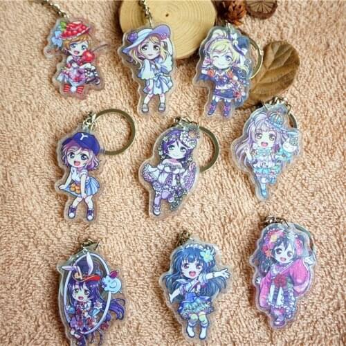 9pcs/set Anime LoveLive!! Love live Flower Girls Nico Maki Keychain Pendant Portachiavi Keyring Double Side Print