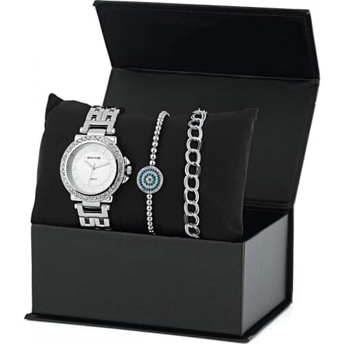 Bayan Gümüş Kaplama Saat Bileklik Kombin PS1352