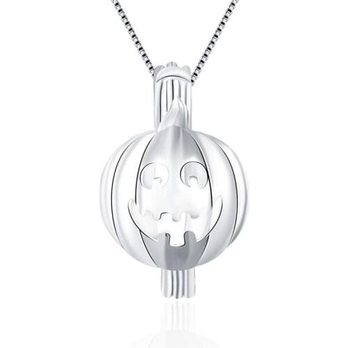 CLUCI 3pcs Silver 925 Halloween Pumpkin Charms Pendant Jewelry Real 925 Sterling Silver Pearl Cage Pendant Pearl Locket SC141SB
