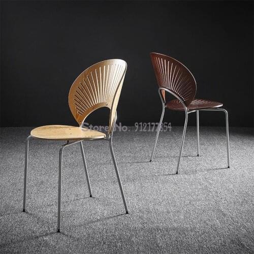 Danish Shell Chair Retro Home Wrought Iron Chair Modern Solid Wood Backrest Creative Simple Dining Chair Nordic Designer