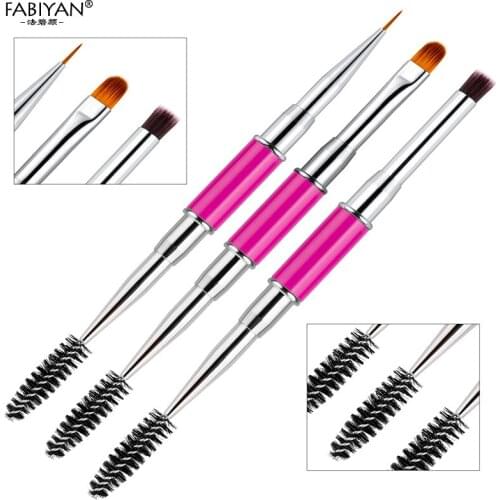 Makeup Dual End Eyeliner Extension Eyelash Spiral Eyebrow Brush Nail Art With Cover Metal Nail Art Liner Paitting UV Gel Brush