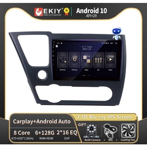 EKIY Blu-ray IPS DSP 6G 128G For Honda Civic 9 2013 - 2016 Android 10 Car Radio Mutimedia Player Navigation GPS Stereo no 2 Din