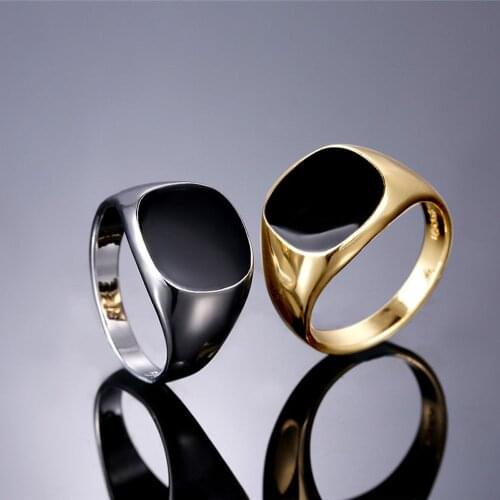 Elegant Temperament Solid Polished Band Biker Mens Ring Signet Ring Black Silver Color Couples Rings Jewelry