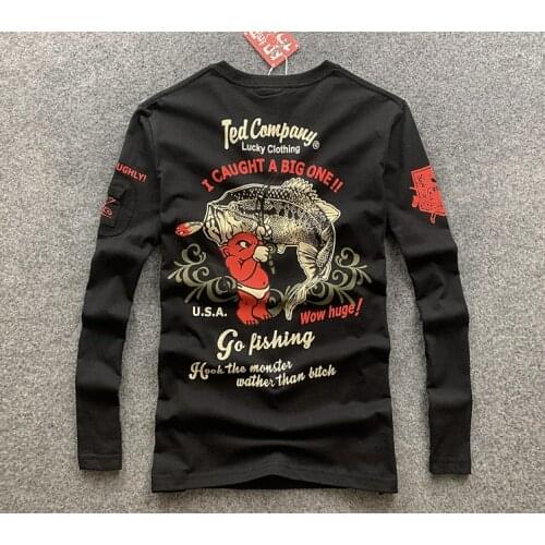 Japanese Devil Go Fishing Tattoo Long Sleeve T-shirt Mens Casual Cotton Rock T shirts Fashion Painting Hip Hop Tops Tees Shirt