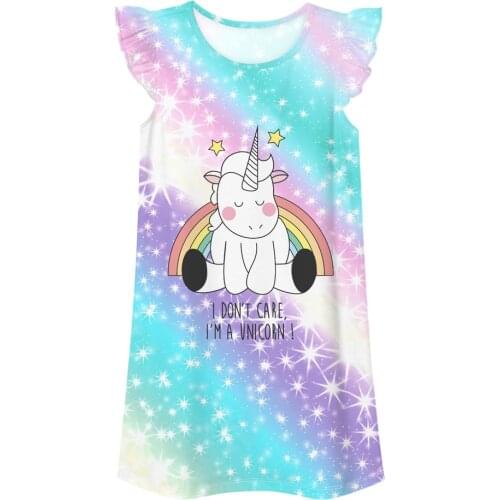 LZH Unicorn Cotton Nightdress Teen Girls Pajamas Dresses Children Cartoon Summer Girls Nightgown Home Kids Sleepwear Clothes