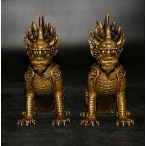 China brass archaize kirin crafts statue A pair