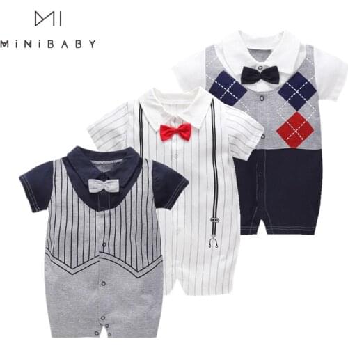 Brand Newborn Baby Romper Infantil Clothes Striped Short summer baby boy clothes gentleman 1st birthday party infant clothing