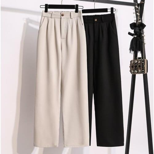 Wide-Legged Suit Pants Female High Waist Plus Large Size Boyfriend For WomenS Clothing 2021 Trouser Oversize Black Beige 913J