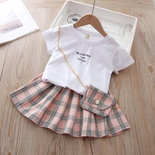 Girls' suit summer new style British style skirt suit two-piece suit chain bag kids clothes girls