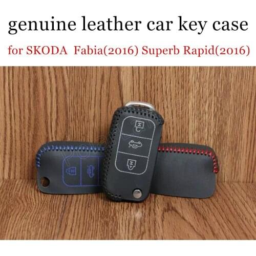Red for SKODA Fabia(2016)/Superb/Rapid(2016)/Spaceback(2016)/yeti(2016)/Superb Derivative(2014) genuine leather car key case