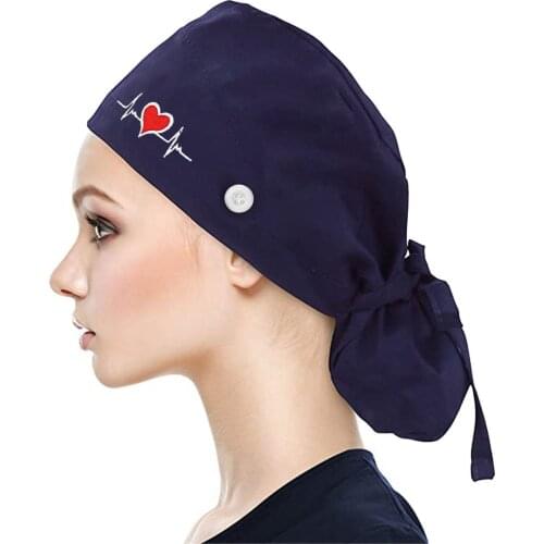2021 Hot Adjustable Scrubs Cap With Buttons Bouffant Hat With Sweatband For Womens And Mens Tie Back Adjustable Sweat Strip