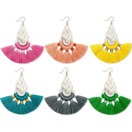 MANILAI Bohemia Fan Tassels Dangle Earrings Women Accessories Cotton Handmade Fringed Earrings Ethnic Jewelry Trendy