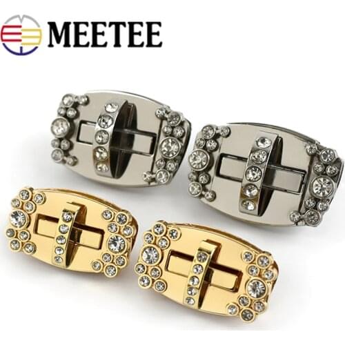 Meetee 1pc/2pcs 45X25mm/51X35mm Rhinestone Decor Leather Bag Lock Clasp Metal Twist Locks Buckle DIY Craft Hardware Accessories