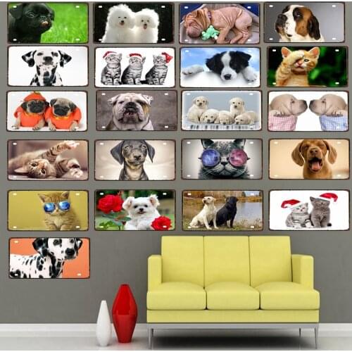 30X15CM Cut Cat Dog License Plate Metal Tin Sign Wall Cafe Pet Shop Restaurant Art Decor Poster DC-0019A