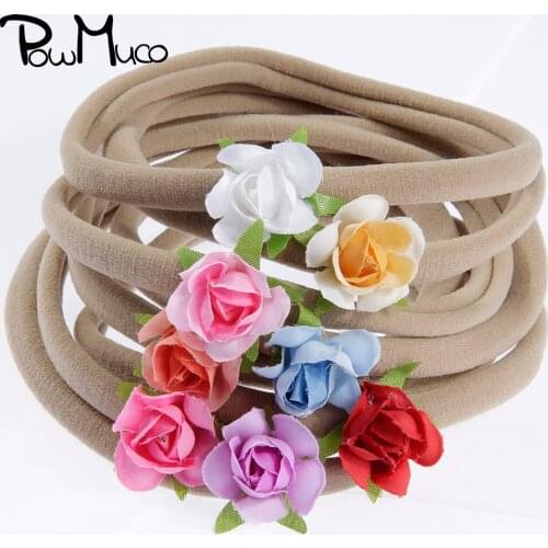 Powmuco 8pcs/lot Fashion Handmade Mini Flower Infant Elastic Nylon Hairband DIY Children Headwear Newborn Photography Props