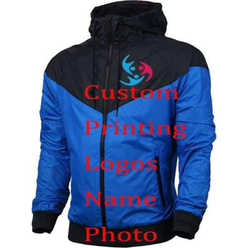 Custom Print LOGO Jacket Men Windbreaker Hoodie diy heat transfer Design Photo Thin Wind proof Coat Jackets hood Company Service