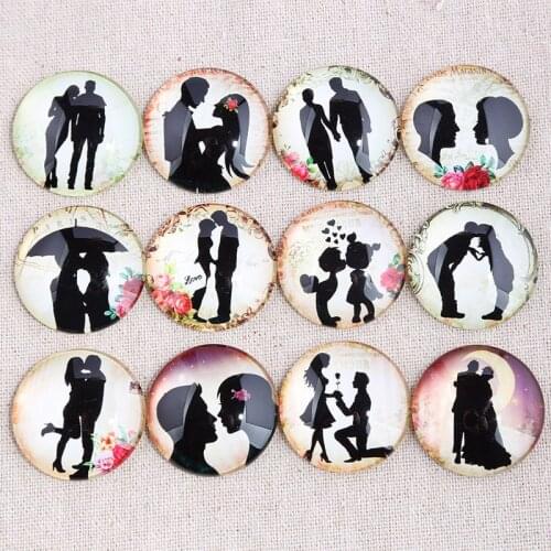 Onwear Mix wedding couple silhouette photo round glass cabochon 12mm 20mm 25mm 30mm diy flat back handmade jewelry findings