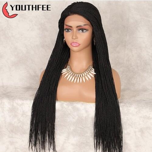 Youthfee Briaded Wig Synthetic Lace Wigs With Baby Hair 30" Thin Twist Braid Wig For Black Women L Part Lace Front Wig