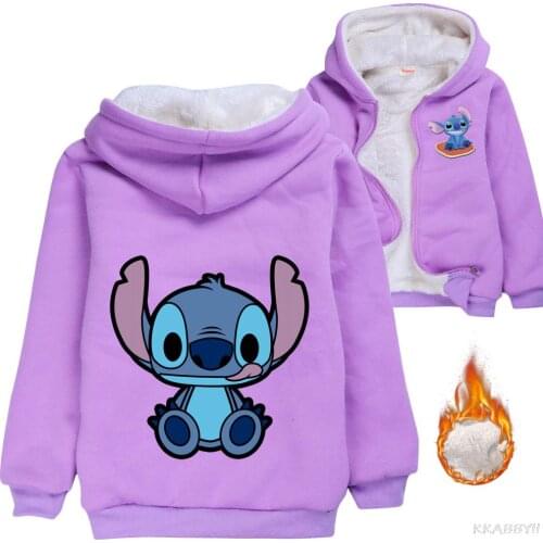 STITCH Zipper Thick Coat Boys Jackets Toddler Girl Winter Clothes Fashion Hooded Outerwear Warm Children Sweaters