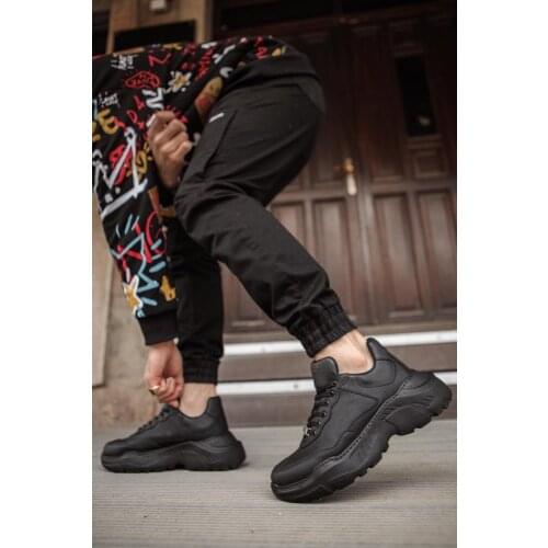 Knack High Base Daily Shoes Black (Black Base) Men 'S Shoes Artificial Leather Laced Boy Prolonging Hiking N75