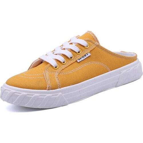 Sandals Women Without Heel Half Drag Canvas Shoes Women Wear-Resistant Casual White Shoes Women Breathable Students Lazy Shoes