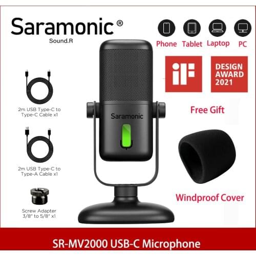 Saramonic SR-MV2000 USB-C Mobile Phone Universal Desk Microphone Mic Recording Real Time Play Back Monitor Type-c