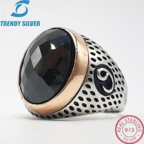 Silver 925 fine jewelry man rings men accessories black CZ oval zircon wholesale high quarlity TRENDY SILVER TCR8043-B