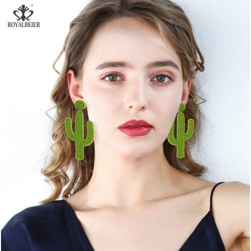Boho Handmade Beaded Earring Cactus Earring Plant Style Long Drop Earrings Womans Personality Jewelry de cactus ersr aretes