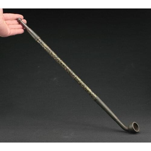 OLD HANDWORK COPPER CARVED FLOWER USABLE SUPERB SMOKING TOOL PIPE MARKED