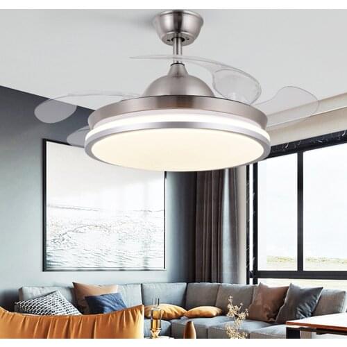 Led ceiling fan lamp, with remote control circular DC frequency lamp, bedroom decoration, retractable and reversible