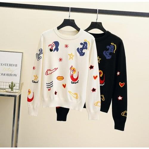 Sweater Y2k 2021 Sweaters Goth Korean Fashion Long Sleeve Tops Gothic Kawaii Clothes Winter Clothes Womens Embroidery Knitting