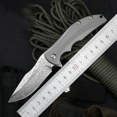 ZT0606 Tactical Damascus Folding knife TC4 handle Outdoor Camping Survival Hunting Knife Pocket Knives EDC Hand tools