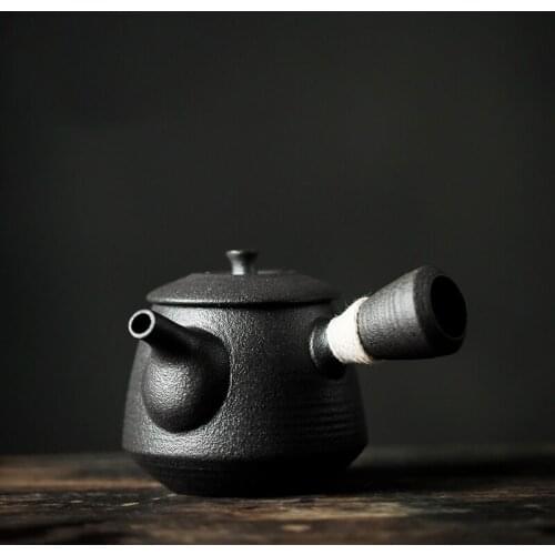 TANGPIN BLACK CROCKERY CERAMIC KYUSU TEAPOT PORCELAIN TEA POT DRINKWARE